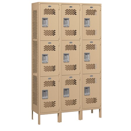 Salsbury Industries Wardrobe Locker, 45" W, 15" D, 78" H, (3) Wide, (9) Openings, Tan 83365TN-U